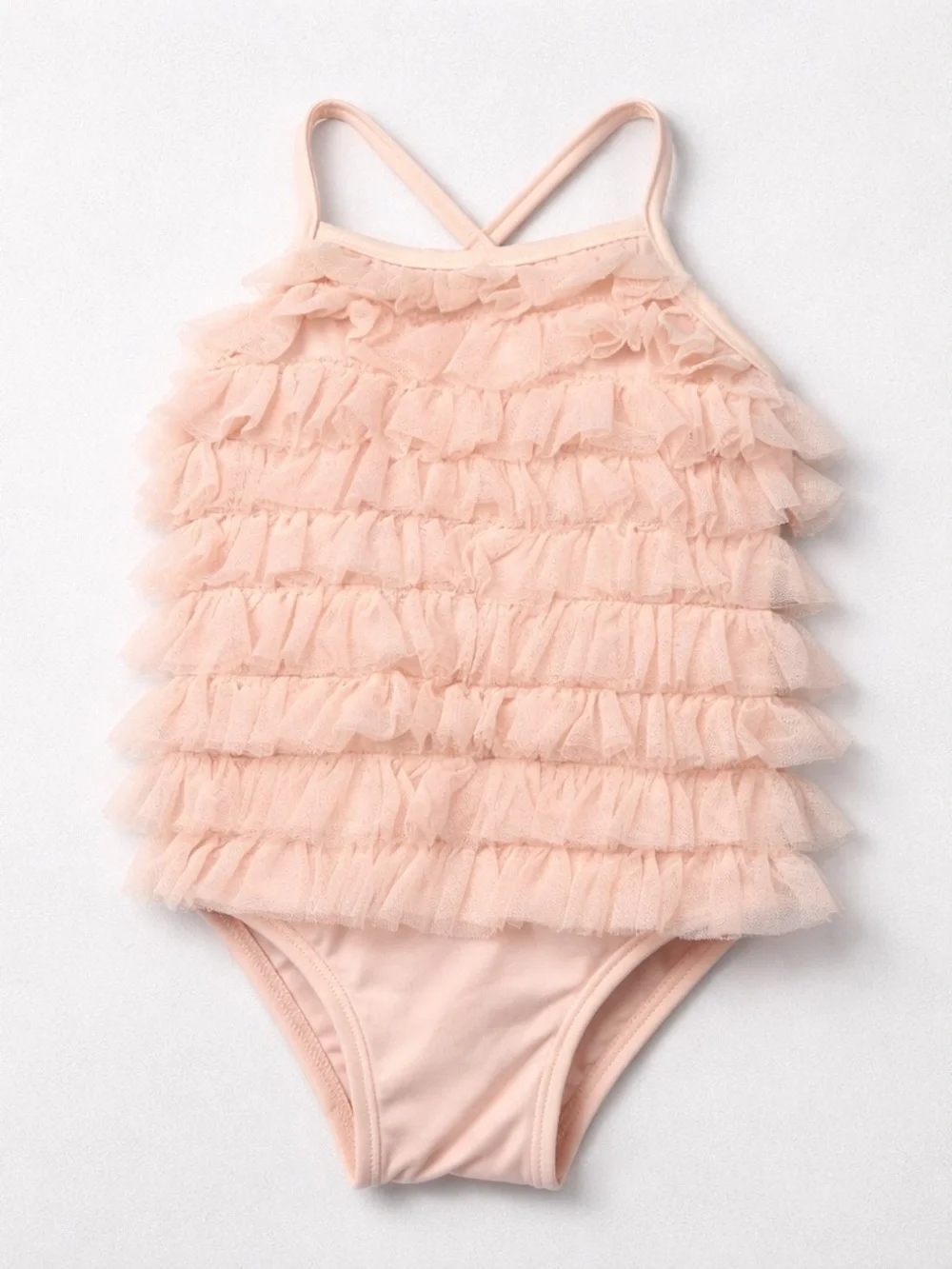 Baby Gap Peach ruffled one piece swimsuit size 6-12 months